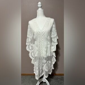 Rachel Zoe Sheer White Embroidered Swim Cover Up Beach Boho Womens One Size